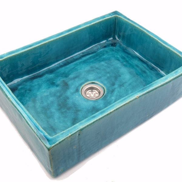 UM17 Big turquoise rectangular sink, overtop washbasin, unusual washstand