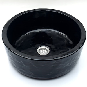 UM5 Black ceramic sink, round overtop washbasin, handmade ceramic washstand