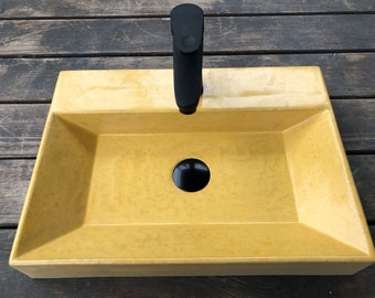 Lavabo rettangolare in cemento giallo UB10, lavabo