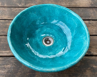 UM8 Lazur sink, round overtop washbasin, handmade ceramic washstand