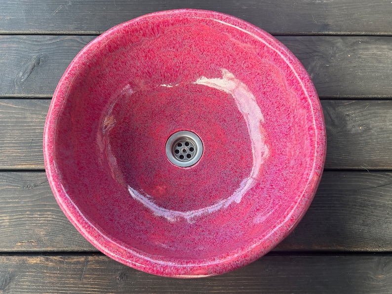 UM8 Pink sink, round overtop washbasin, handmade ceramic washstand image 2