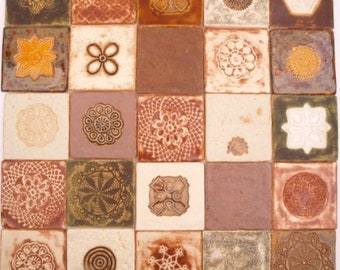 Brown Lace Ceramic Tiles - Set of samples - 5 pieces, tiles, glaze