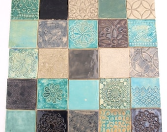 KK74 Grijze en blauwe tegels, Kleurrijke mix cramic tegels - 25 stuks - 0,25m2 = 2,68 sq.ft