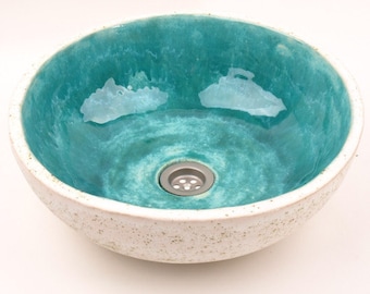 UM11 Turquoise stone round sink, handmade washbasin, overtop washstand SMALL