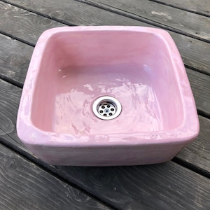 UM15 Pink square sink, overtop washbasin, handmade ceramic washstand