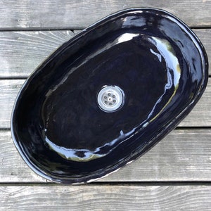 UM53 Black oval sink, overtop washbasin, unusual washstand