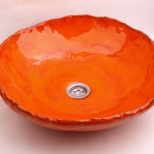 UM7 Orange sink, round overtop washbasin, handmade ceramic washstand image 5