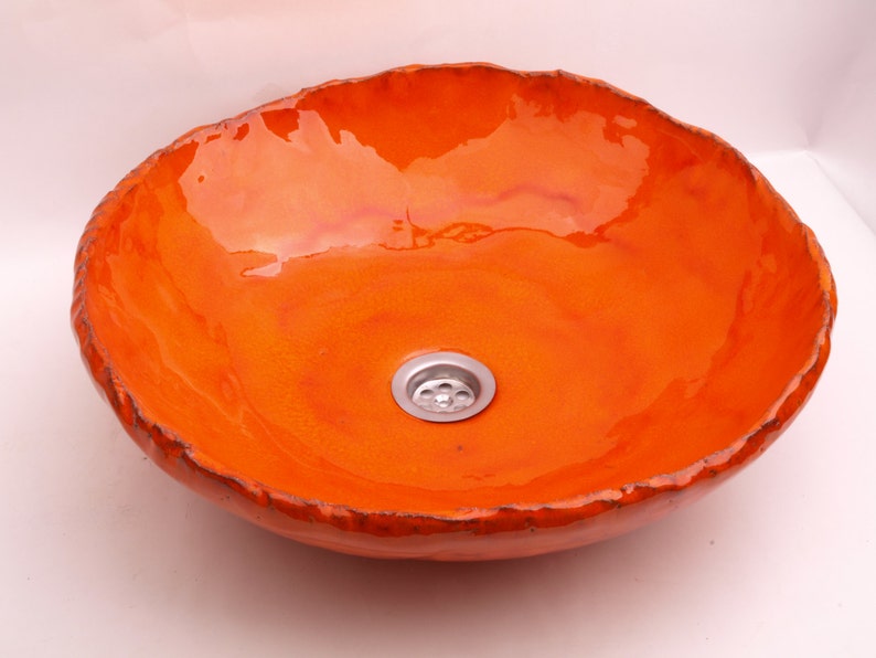 UM7 Orange sink, round overtop washbasin, handmade ceramic washstand image 5