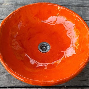 UM7 Orange sink, round overtop washbasin, handmade ceramic washstand