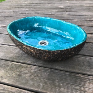 Oval washstand, unusual sink, original washbasin, turquoise basin