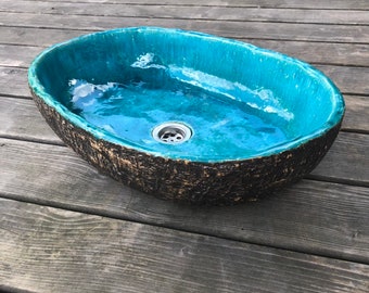 Oval washstand, unusual sink, original washbasin, turquoise basin