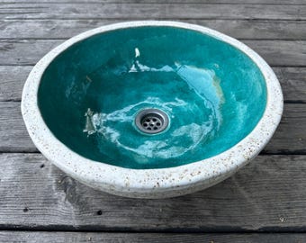 UM46 Turquoise stone round sink, handmade washbasin, overtop washstand