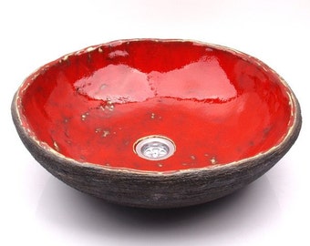 UM45 Red rocks sink, round overtop washbasin, handmade ceramic washstand