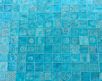 KK24 Turquoise lace ceramic tiles - 25 pcs - 0,25m2 = 2,68 sq.ft