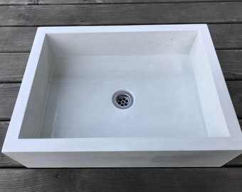 UB2 Large White Concrete Rectangular Sink, Washbasin