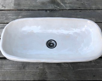 UM41 Ecru oval sink, overtop washbasin, handmade ceramic washstand