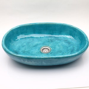 UM48 Oval turquoise sink, overtop washbasin, unusual washstand