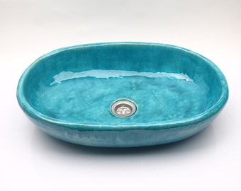 UM48 Oval turquoise sink, overtop washbasin, unusual washstand