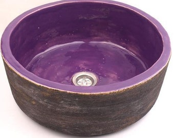 UM22 Violet sink, round overtop washbasin, handmade ceramic washstand