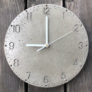 ZB1 Gray Concrete Clock, White Hands, Arabic Numerals