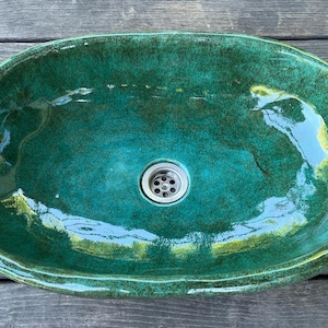 UM48 Oval green sink, overtop washbasin, unusual washstand image 1