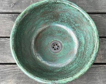 UM9 Gold-green sink, round overtop washbasin, handmade ceramic washstand