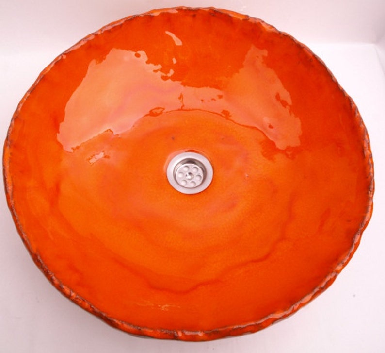 UM7 Orange sink, round overtop washbasin, handmade ceramic washstand image 4
