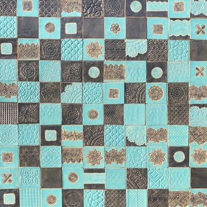 KK72 Gray and turquoise lace ceramic tiles - 100 pcs - 1m2 = 10,76 sq.ft