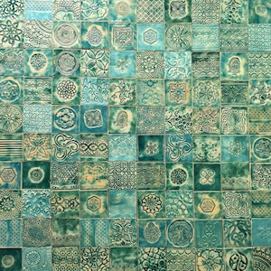 KK68 set of samples - mix of turquoise and green tiles set of 5 pieces, tiles, glaze