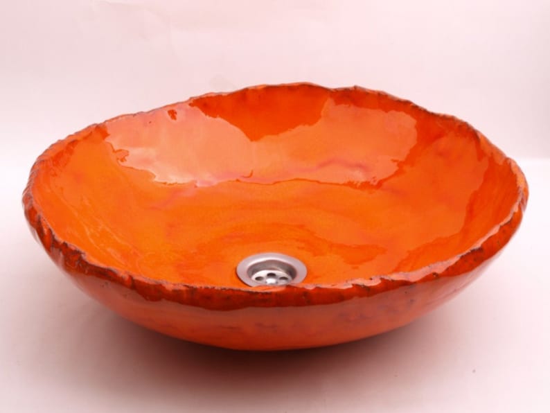 UM7 Orange sink, round overtop washbasin, handmade ceramic washstand image 3