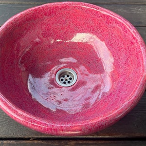 UM8 Pink sink, round overtop washbasin, handmade ceramic washstand image 3