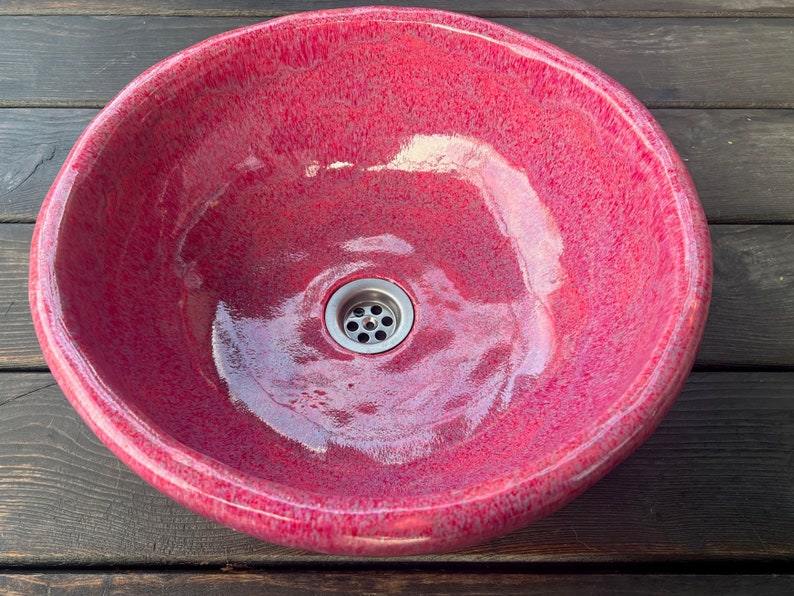 UM8 Pink sink, round overtop washbasin, handmade ceramic washstand image 3