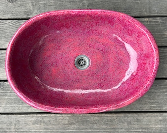 UM48 Oval rapsberry sink, overtop washbasin, unusual washstand