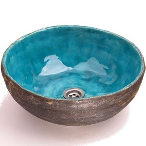 UM25 Hidden blue round sink, overtop washbasin, unusual washstand