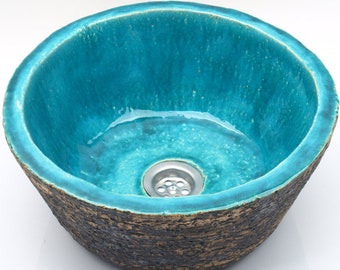 UM12 Loft turquoise in the rock sink, round overtop washbasin, handmade ceramic washstand