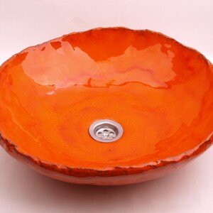 UM7 Orange sink, round overtop washbasin, handmade ceramic washstand image 2