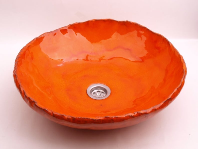 UM7 Orange sink, round overtop washbasin, handmade ceramic washstand image 2