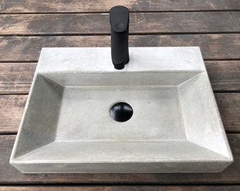 UB10 Gray Concrete Rectangular Sink, Washbasin + Black Drain Plug