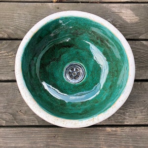 UM11 Green stone round sink, handmade washbasin, overtop washstand SMALL