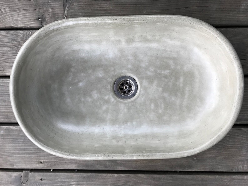 UB7 Gray Concrete Oval Sink Black Tap Black Drain Plug image 4