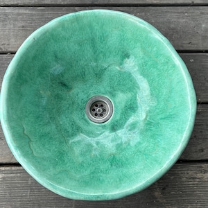 UM40 Exotic turquoise sink, round overtop washbasin, handmade ceramic washstand