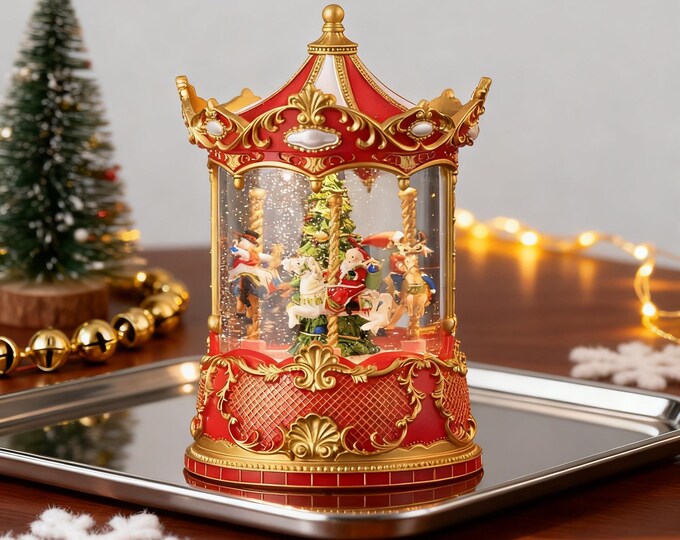 Christmas Carousel Music Box – Retro Crystal Ball With Santa Tree ...