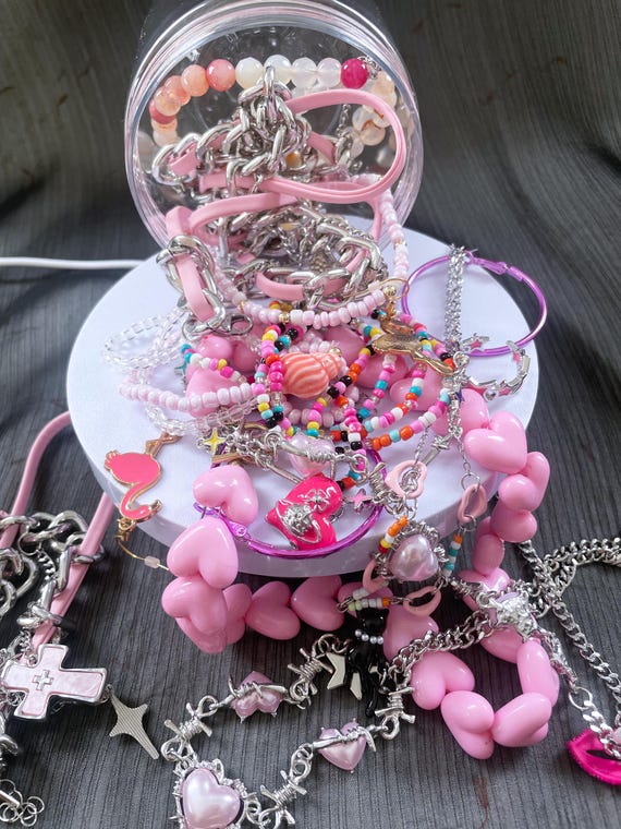 Y2K Accessory Mystery Box, Pink Harajuku Jewelry Blind Box, Cyber Kawaii Jewelry Mix, Alt Girl Surprise Box, Trendy Statement Accessories