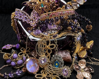 Purple Mystery Jewelry Jar: Curated Whimsical Necklace, Earrings, Rings and Bracelet Collection