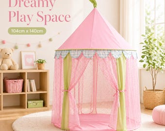 Kids Princess Play Tent for Girls – Indoor Playhouse Castle Tent with Curtains Lightweight Cloth Teepee for Bedroom & Playroom 104cm x 140cm