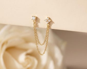 18 kt gold filled dubbele piercingketting, sierlijke CZ-stekkerketting, minimalistisch druppellinksontwerp, trendy cadeau voor haar