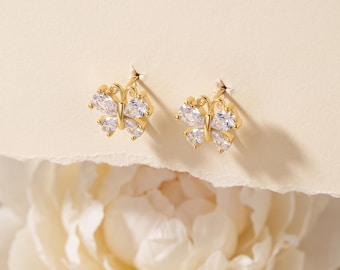 925 sterlingzilveren vlindervleugel CZ oorknopjes, sierlijk kristallen vlinderontwerp, minimalistische alledaagse sieraden Cadeau voor haar