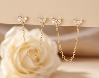 925 sterlingzilveren gouden vlinderketting druppeloorbellen, zirkonia hanger, sierlijke lange ketting minimalistische sieraden cadeau voor haar