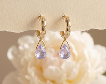 925 Sterling Silver Hoop Drop Earrings, Crystal Teardrop Huggie Hoops, Dainty Dangle Earrings, Minimal Gift for Her