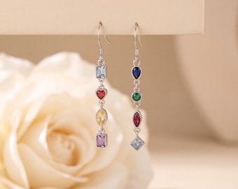 925 Sterling Silver Multicolor Gemstone Drop Jewelry, Colorful CZ Dangle Design, Modern Silver Statement Drop for Women Gift
